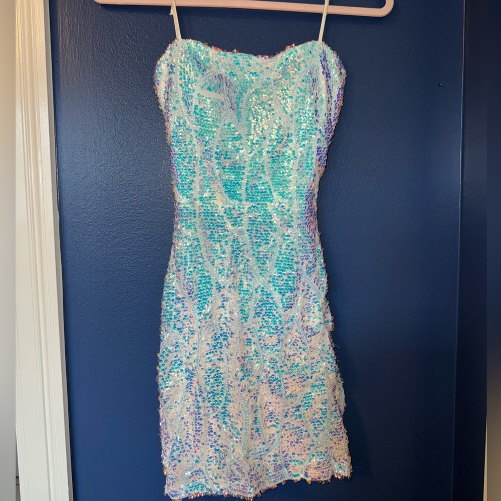 Sequin Mini Dress in Iridescent White